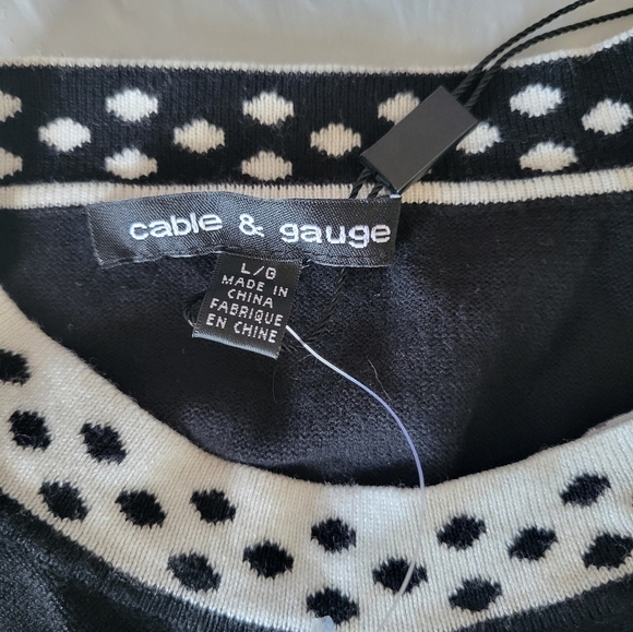 NEW Cable & Gauge Black Cardigan with White Polka Dot Trim, Size Large - Picture 4 of 6